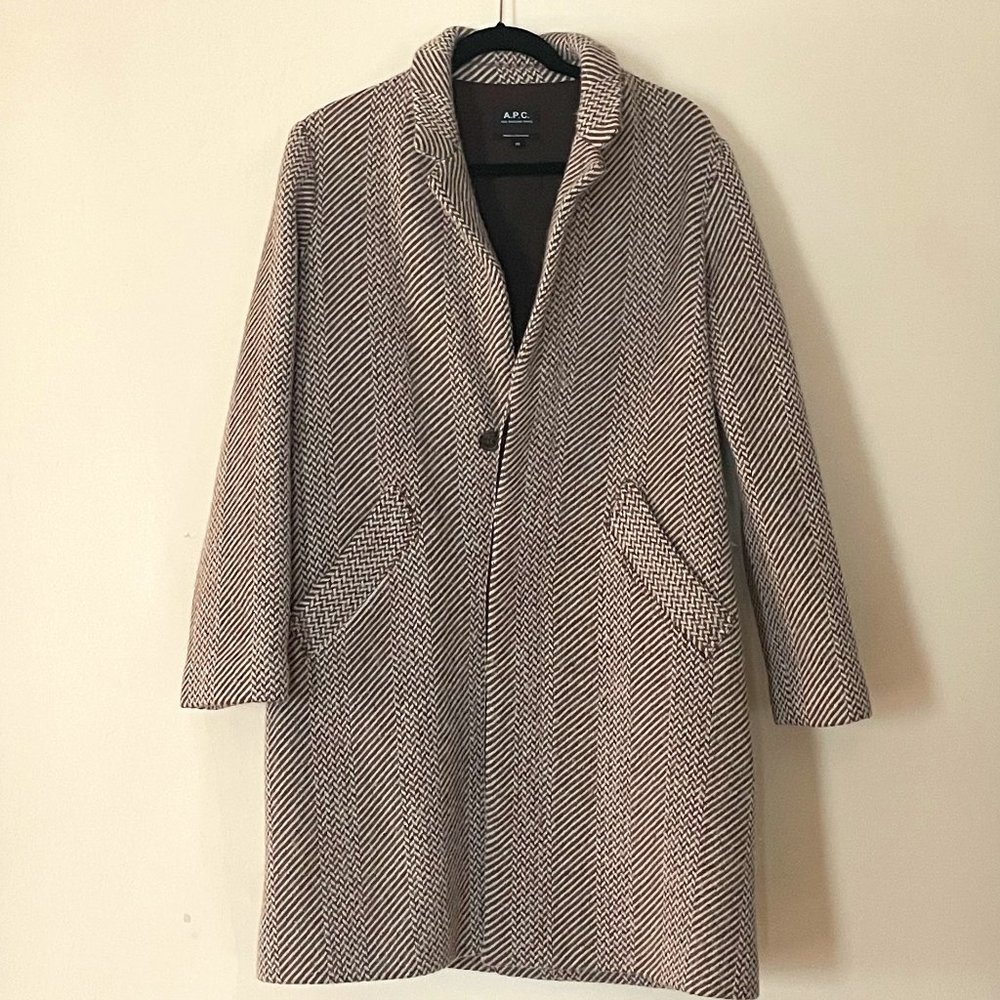 A.P.C. Wool Coat with Herringbone Pattern (Size 38)